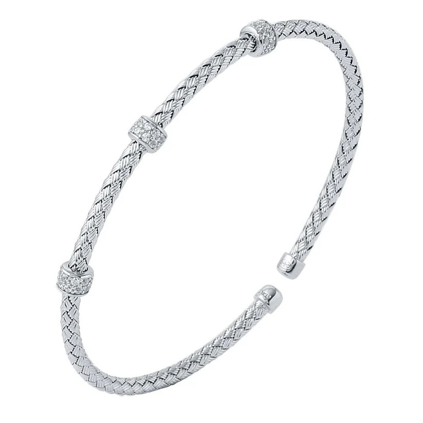 Sterling/Rhodium Finish Cuff Bracelet with Cubic Zirconium Size 7