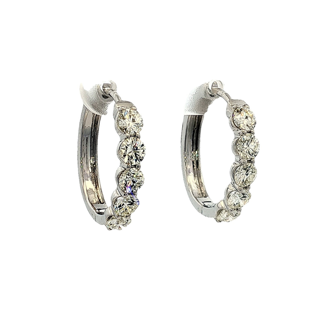 14K White Gold Natural Diamond Hoop Earrings