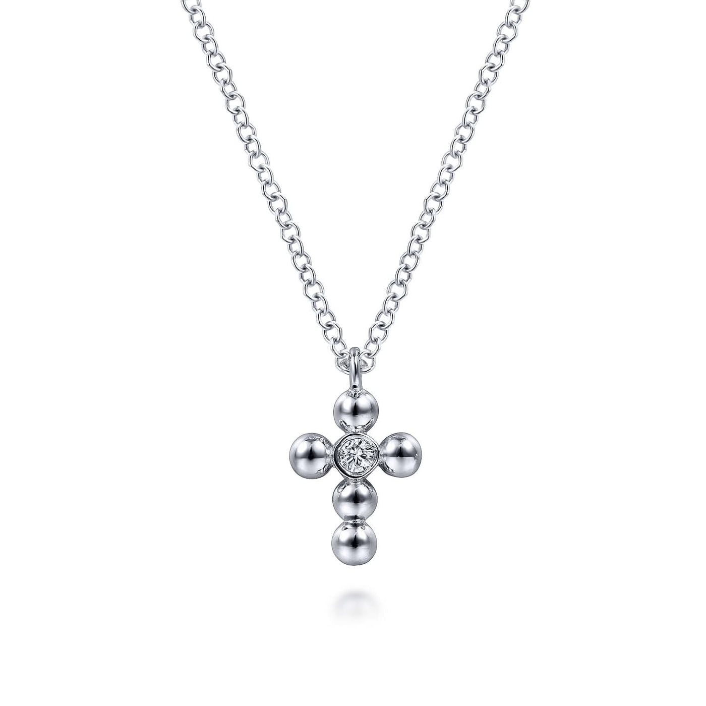 Sterling Silver Natural Diamond Cross 17.5 inch Necklace