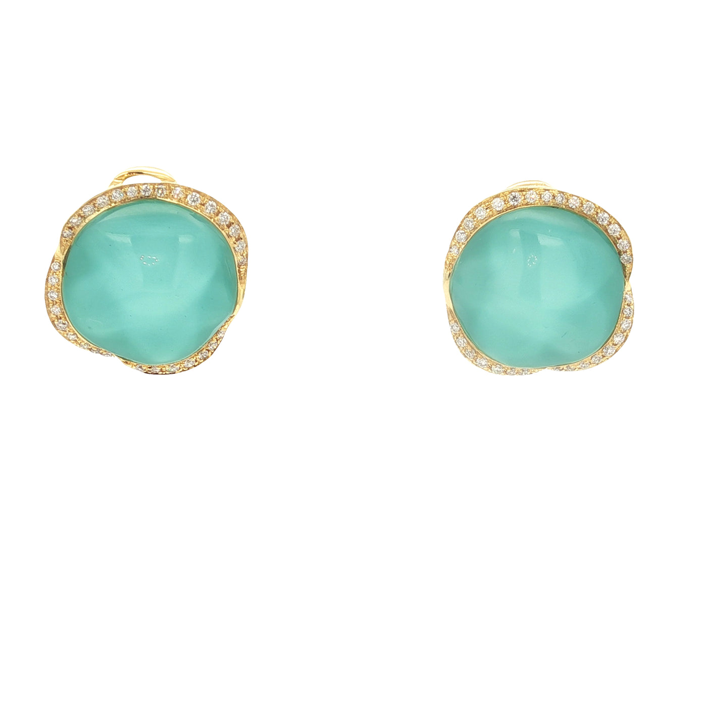 14K Yellow Turquoise, White Topaz and Natural Diamond Huggie Earrings
