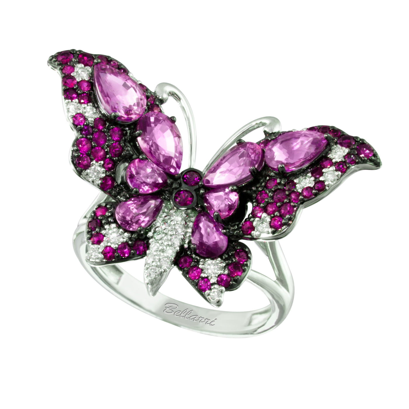 14K White Gold Butterfly Blue Sapphire and Natural Diamond Ring