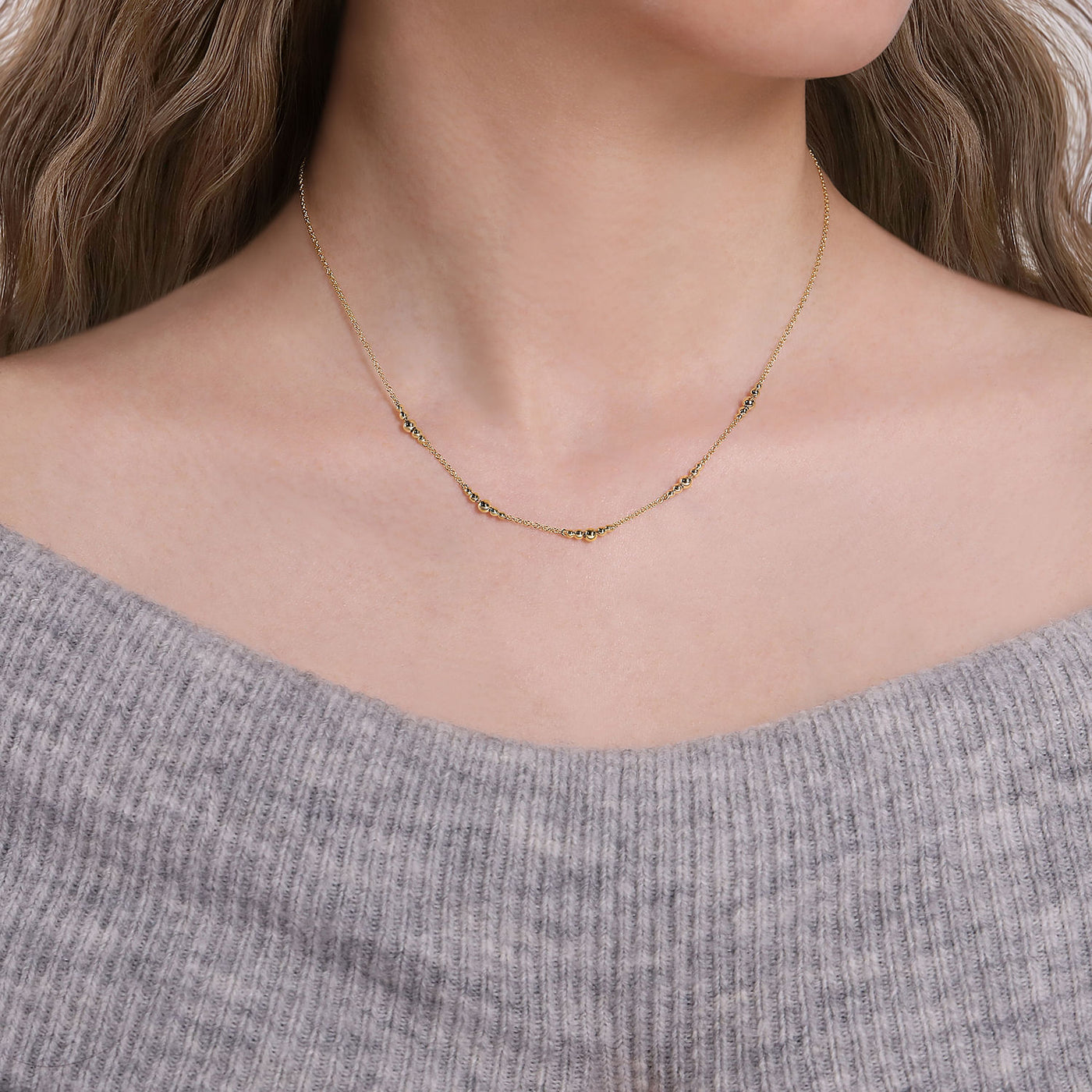 14K Yellow Gold Station Necklace