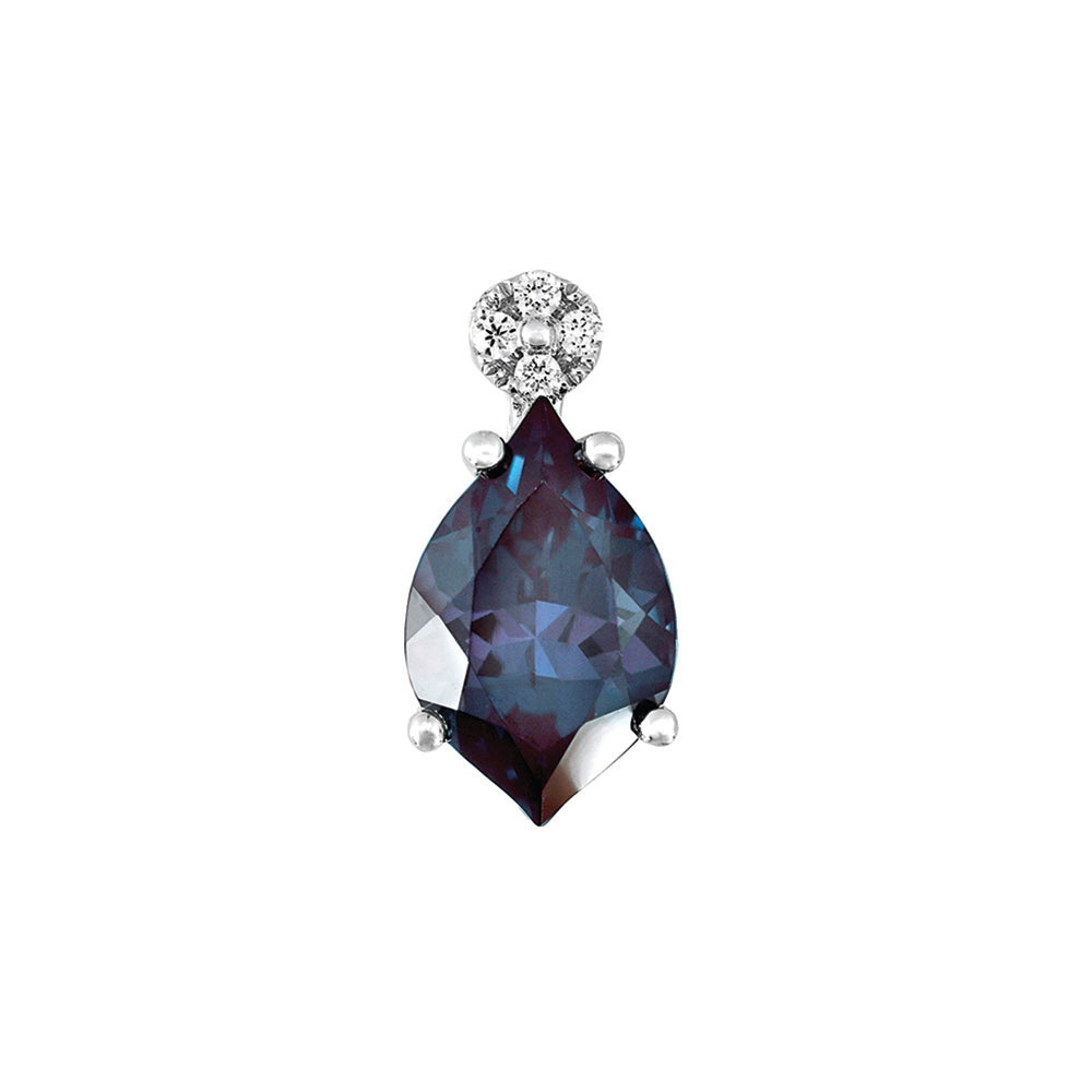 14K White Chatham Alexandrite and Lab Grown Diamond Pendant