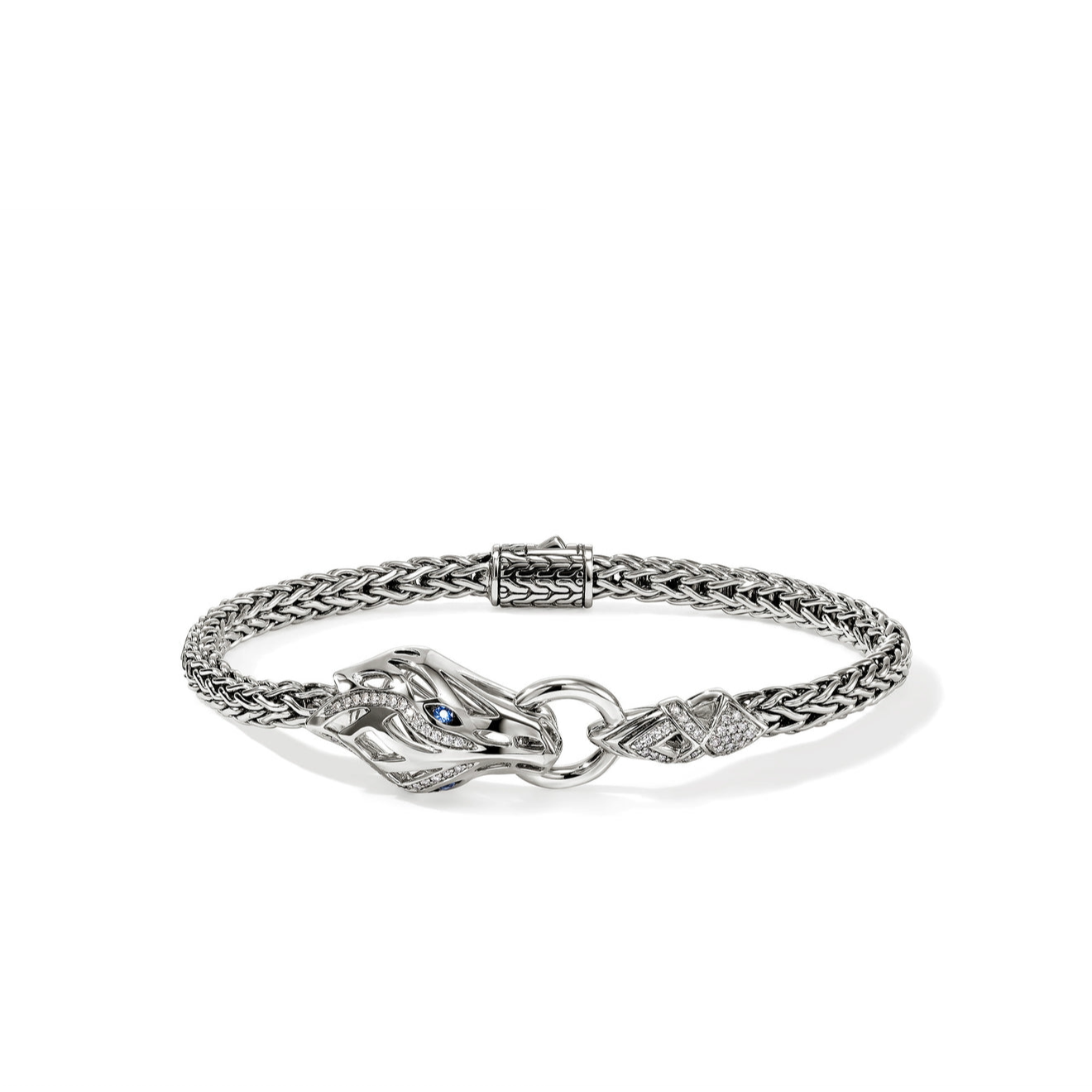 Sterling Silver Natural Diamond and Blue Sapphire Naga Gold Dragon Bracelet