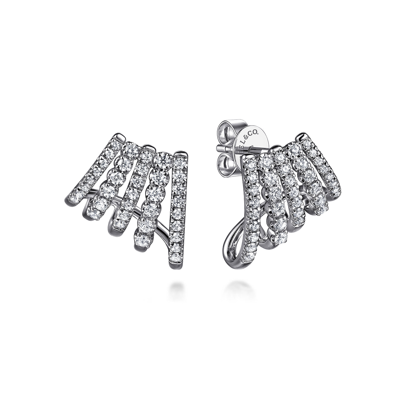 14K White Natural Diamond Hoop Earrings