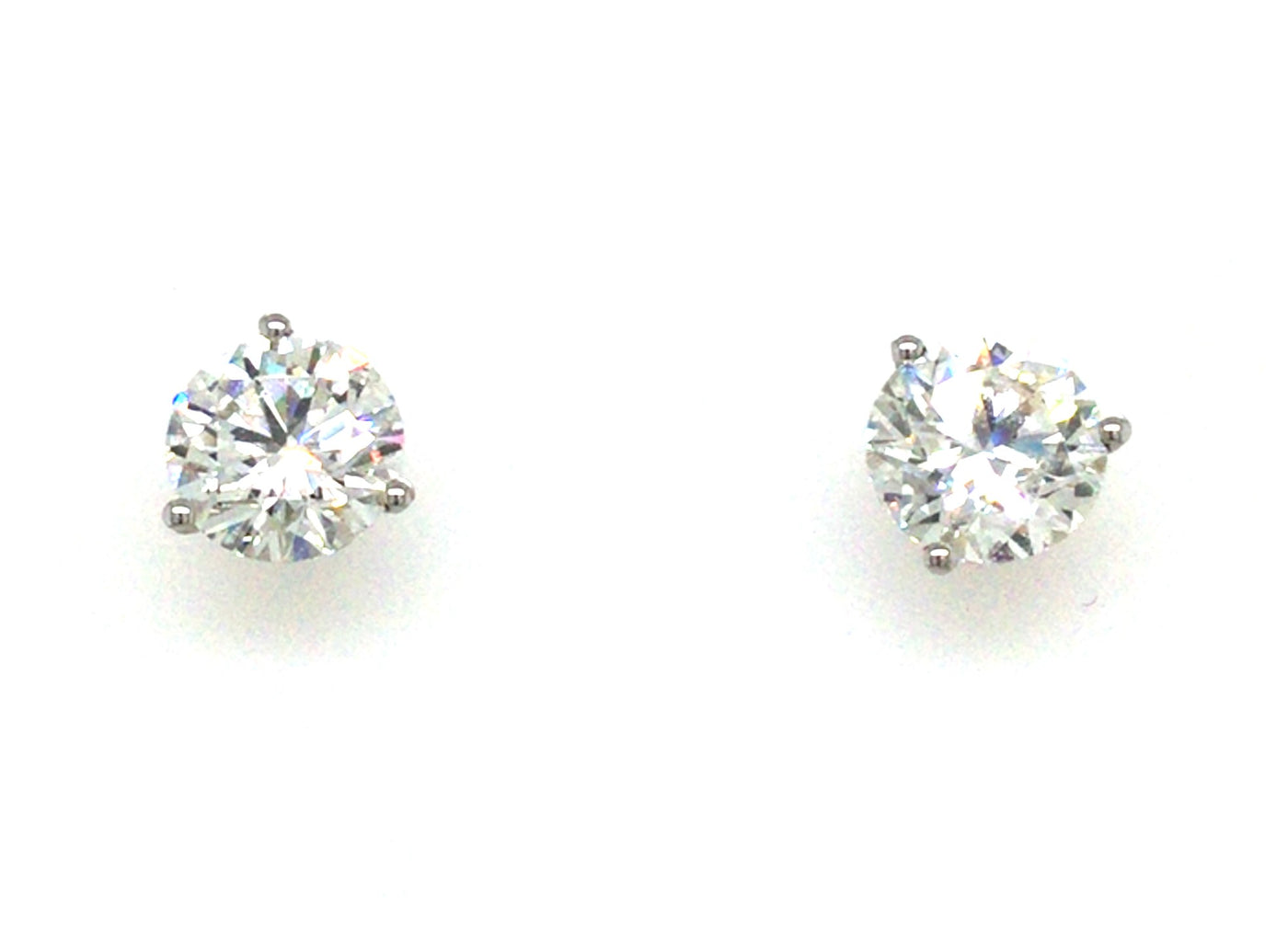 14K White Three Prong Martini Set Natural Diamond Stud Earrings
