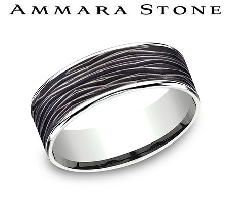 Titanium/14K White & Black 7.5 mm Ammara Stone Wedding Band Size 10