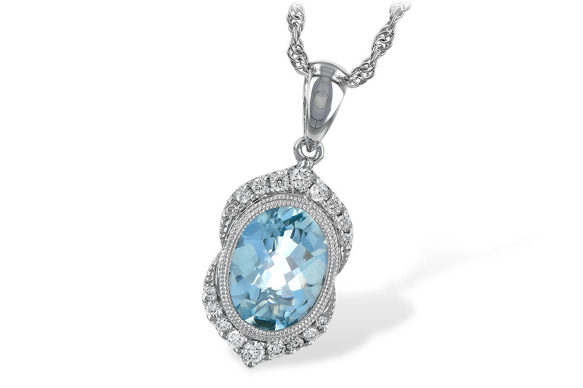 14K White Gold Aquamarine and Natural Diamond 18 inch Necklace
