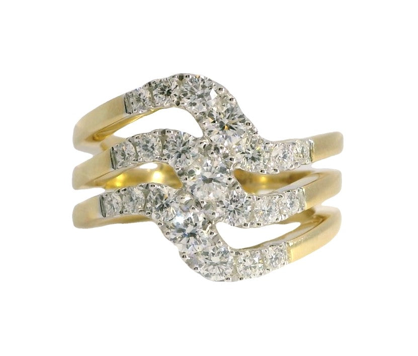 14K Yellow & White Wave Natural Diamond Ring Size 6.5