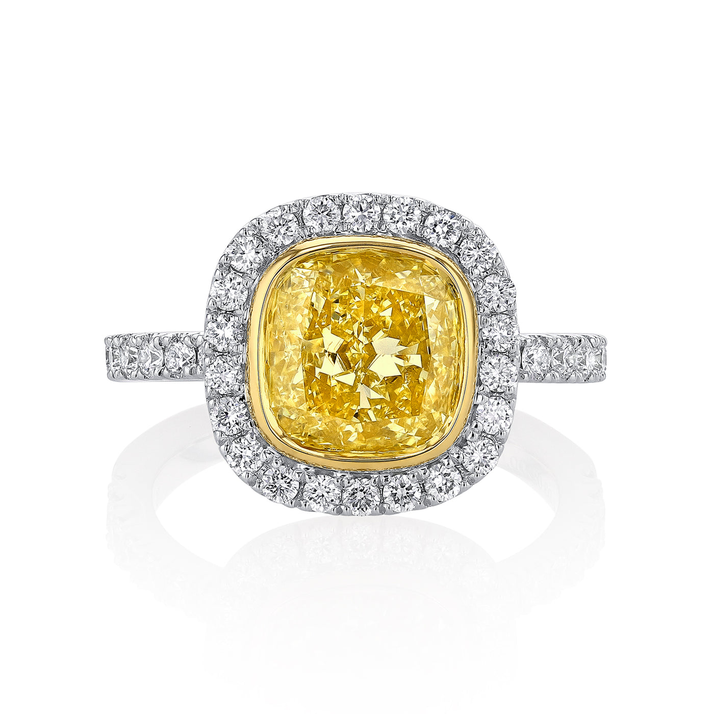 Platinum/18K Yellow & White Cushion Natural Diamond Halo Engagement Ring