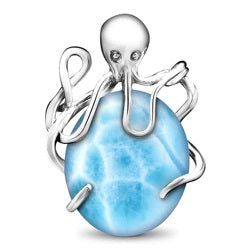Sterling Silver Larimar Octopus 20 inch Necklace