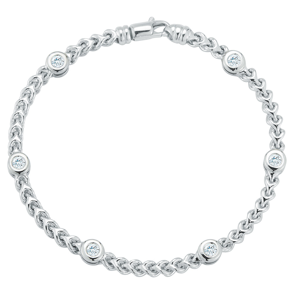 14K White Natural Diamond Station Bracelet