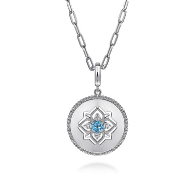 Sterling Silver Blue Topaz and White Sapphire Medallion Pendant