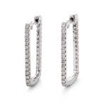 14K White Natural Diamond Square Hoop Earrings