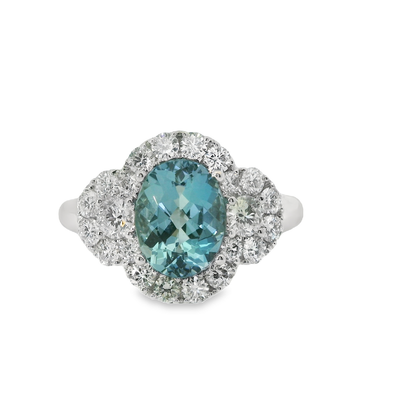18K White Aquamarine and Natural Diamond Ring Size 6.5