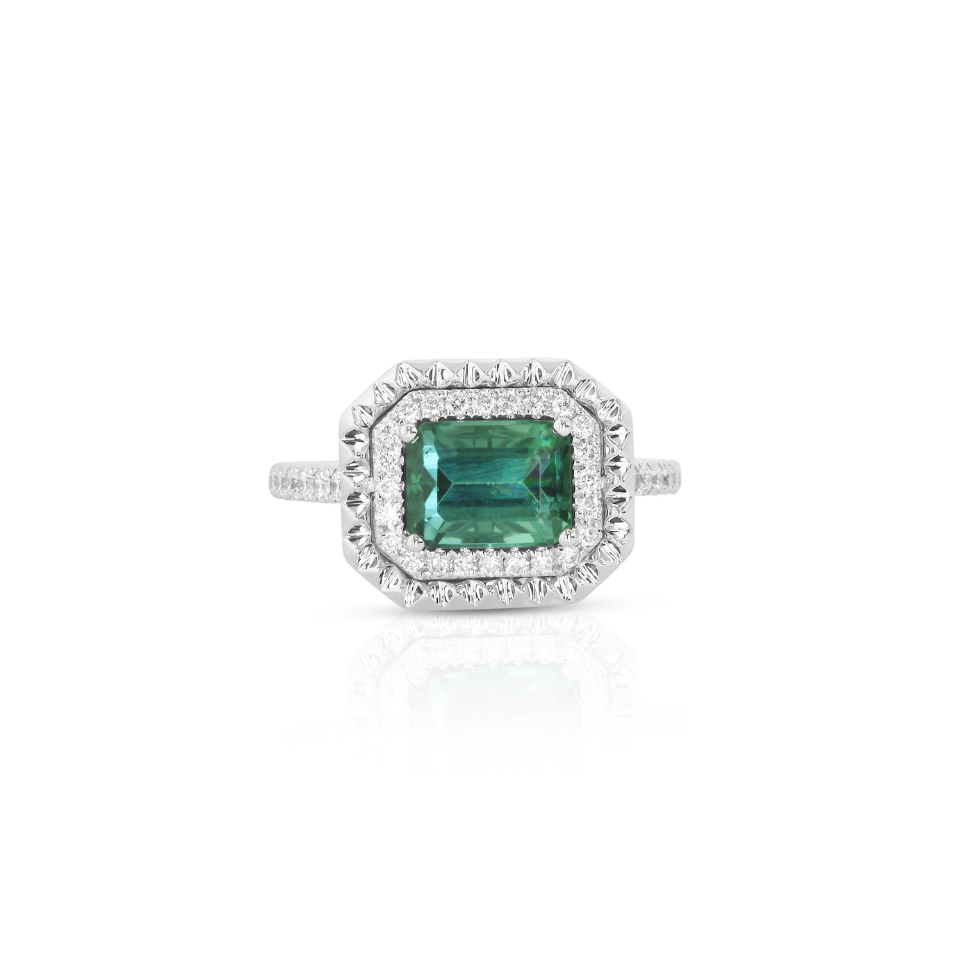 18K White Gold Halo Tourmaline and Natural Diamond Ring