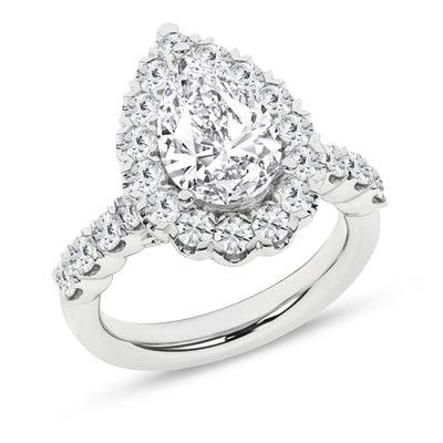 14K White Oval Lab Grown Diamond Halo Engagement Ring