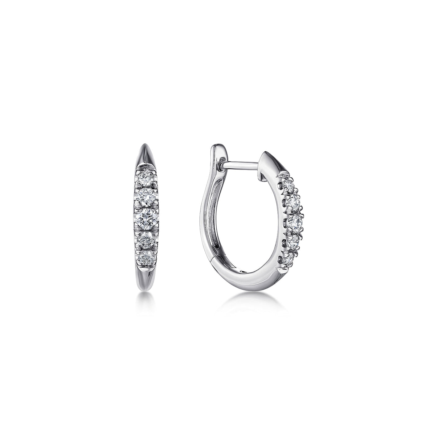 14K White Natural Diamond Huggie Earrings