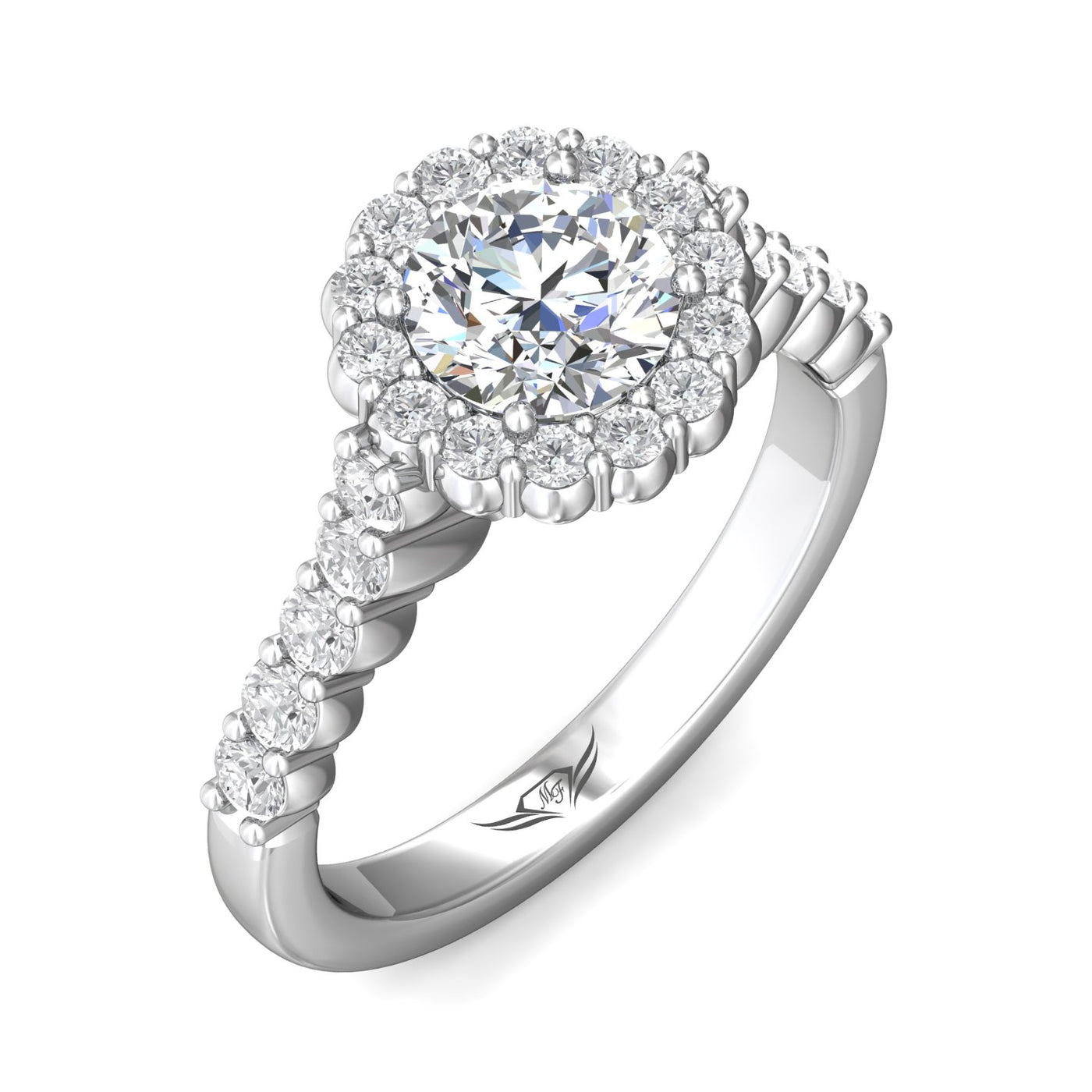 14K White Natural Diamond Semi-Mount Ring that accomodates a 6.50 mm Center