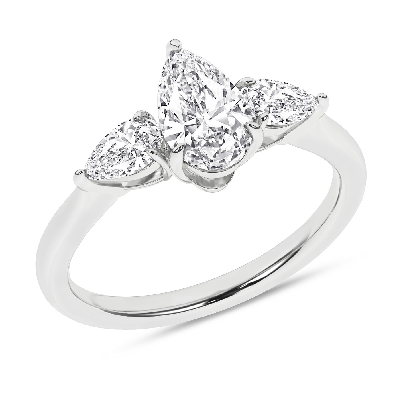 14K White Pear Lab Grown Diamond Three Stone Engagement Ring