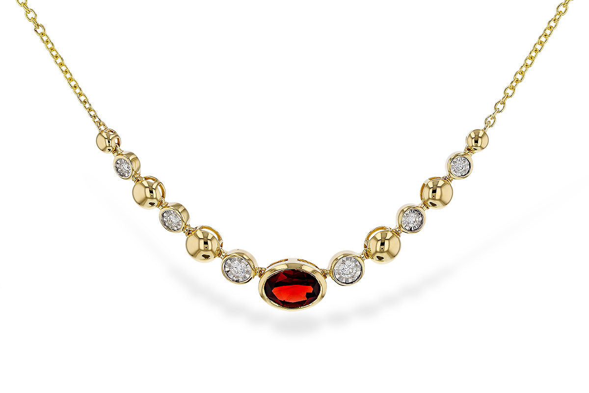 14K Yellow Gold Garnet and Natural Diamond 17 inch Necklace