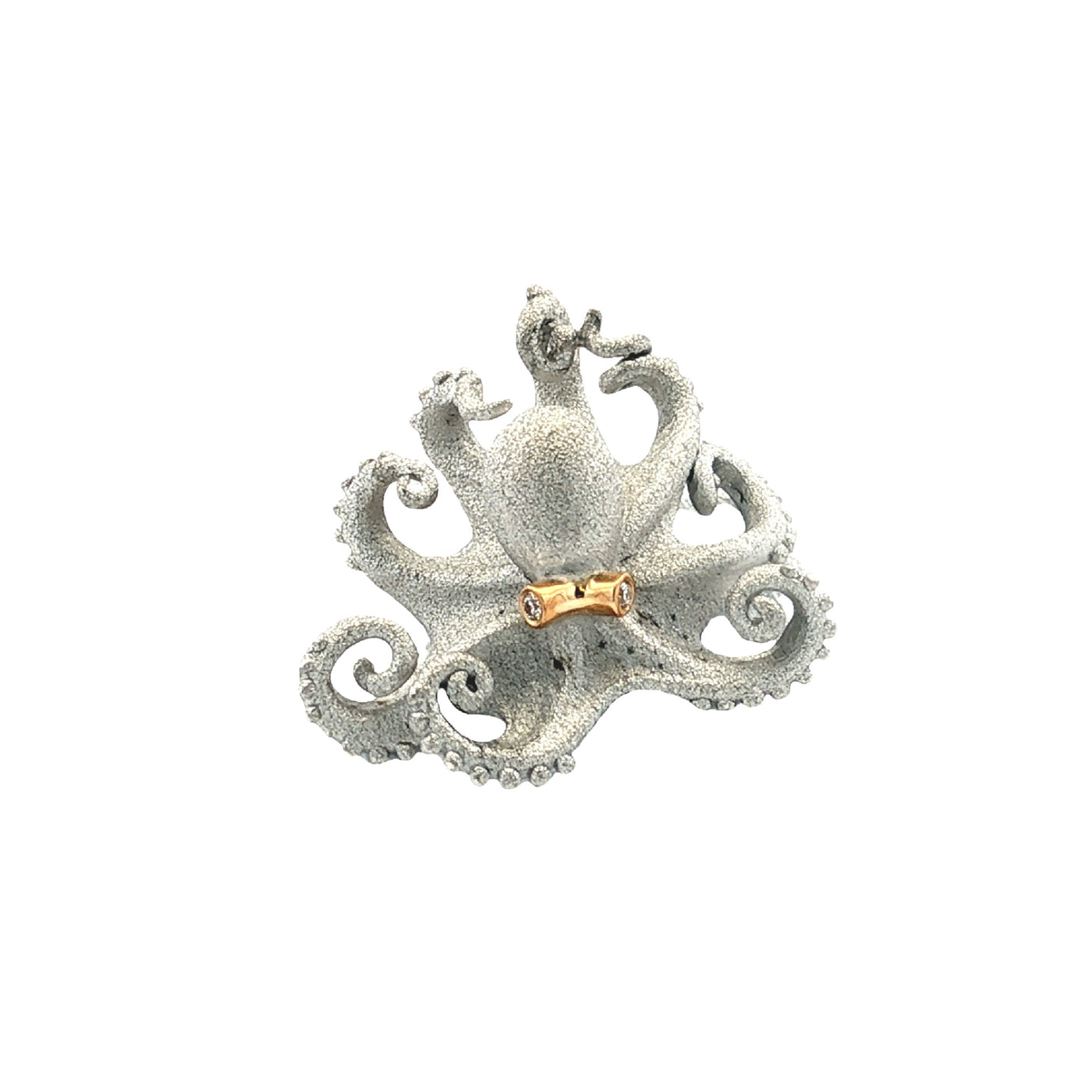 Precious Silver/18K White & Yellow Gold Octopus Natural Diamond Pendant
