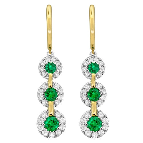 18K Yellow & White Emerald and Natural Diamond Drop Earrings