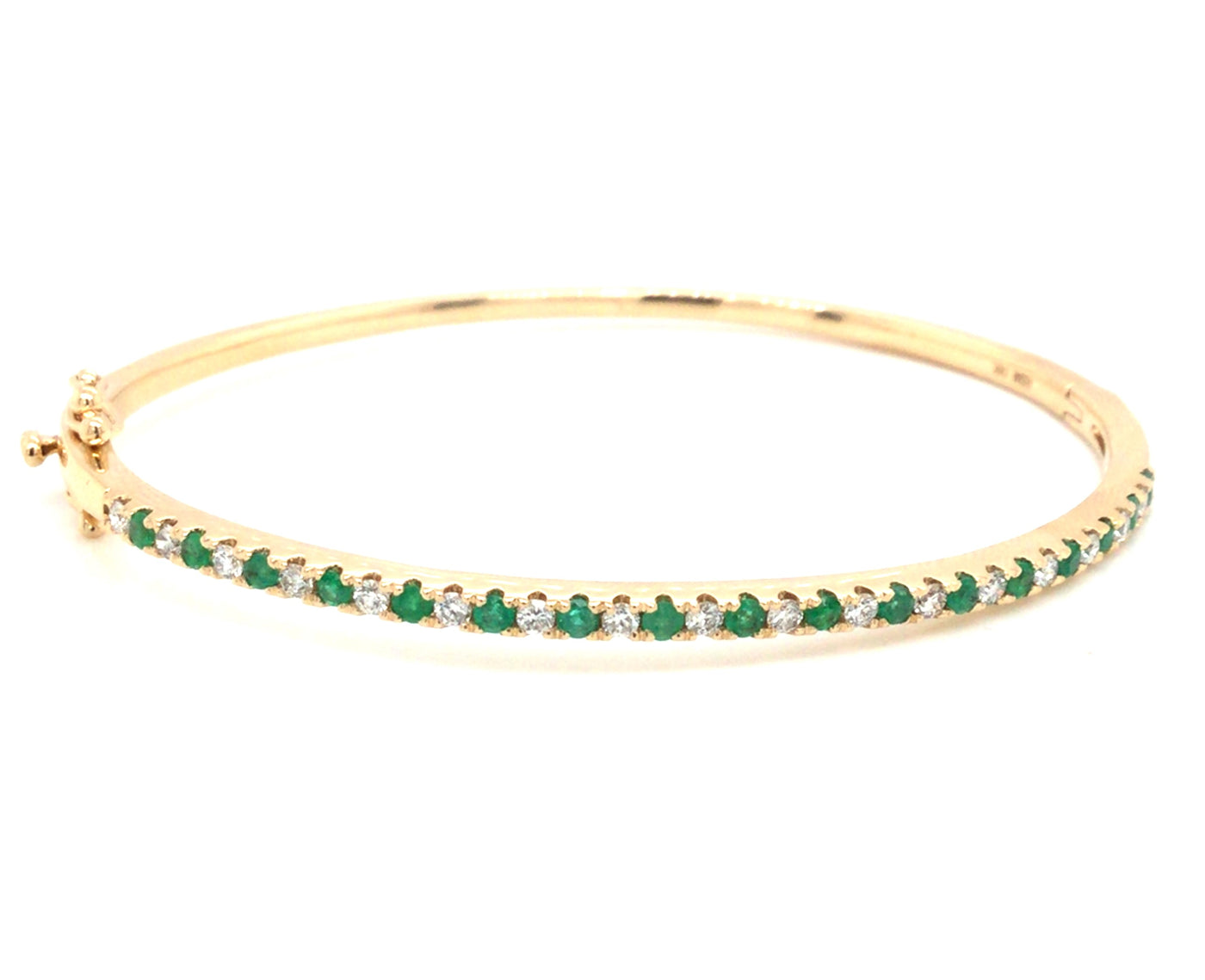 14K Yellow Emerald and Natural Diamond Bangle Bracelet