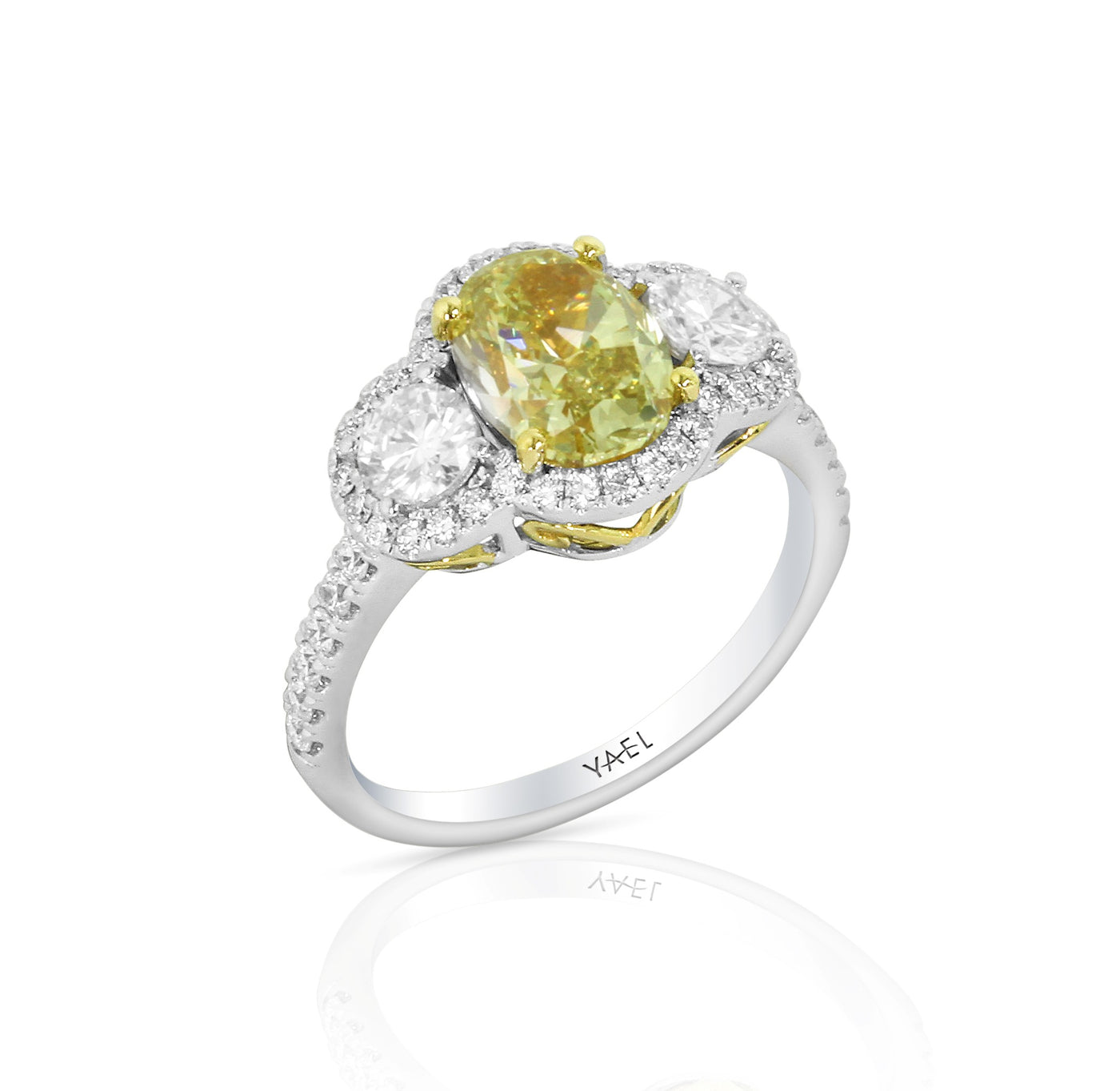18K White & Yellow Gold 3 Stone Halo Natural Diamond Ring