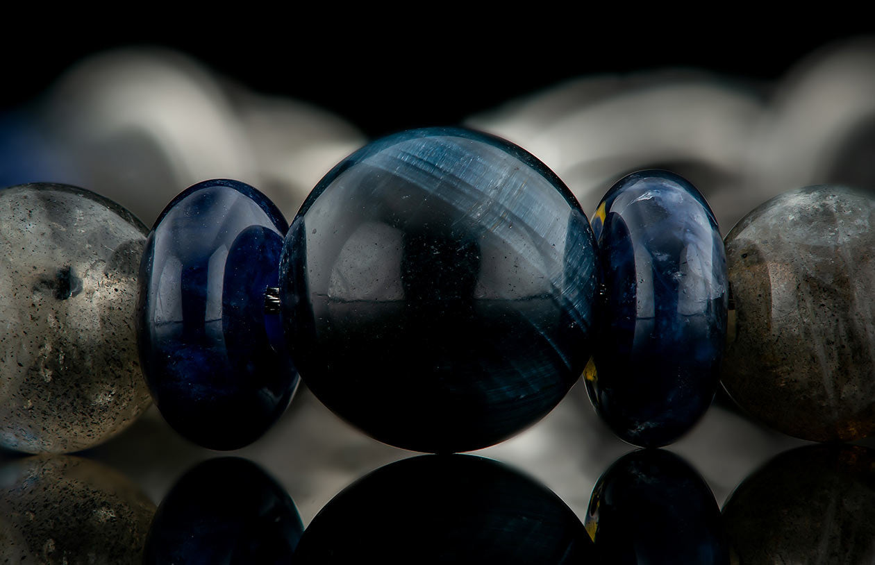 Sterling Silver "MAGICIAN" Blue Tiger Eye, Sodalite 8.5 inch Bracelet