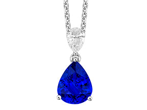 18K White Blue Sapphire and Natural Diamond 17 inch Necklace