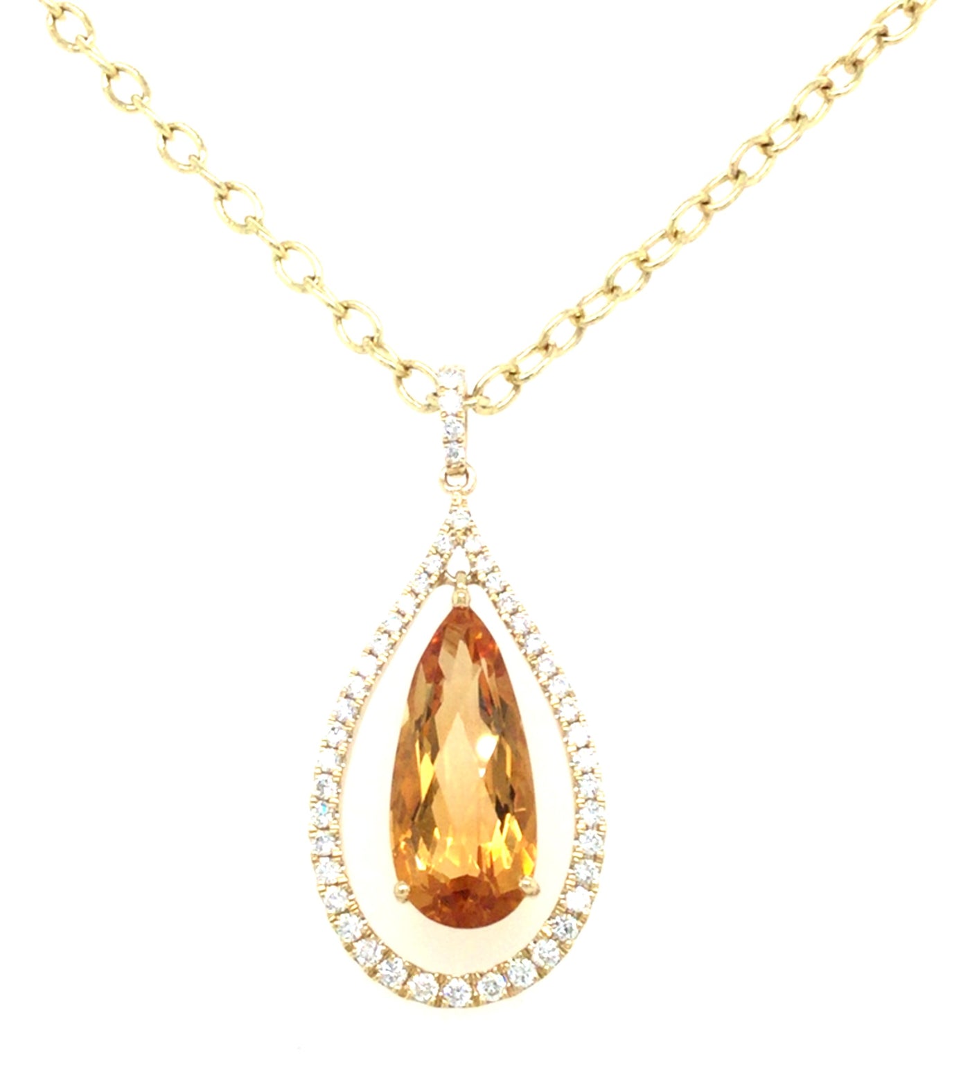 14K Yellow Citrine and Natural Diamond Pendant