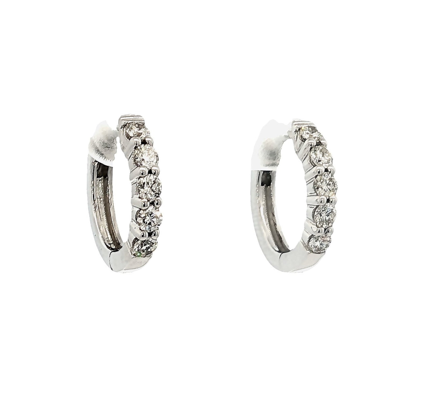 14K White Gold Natural Diamond Huggie Earrings