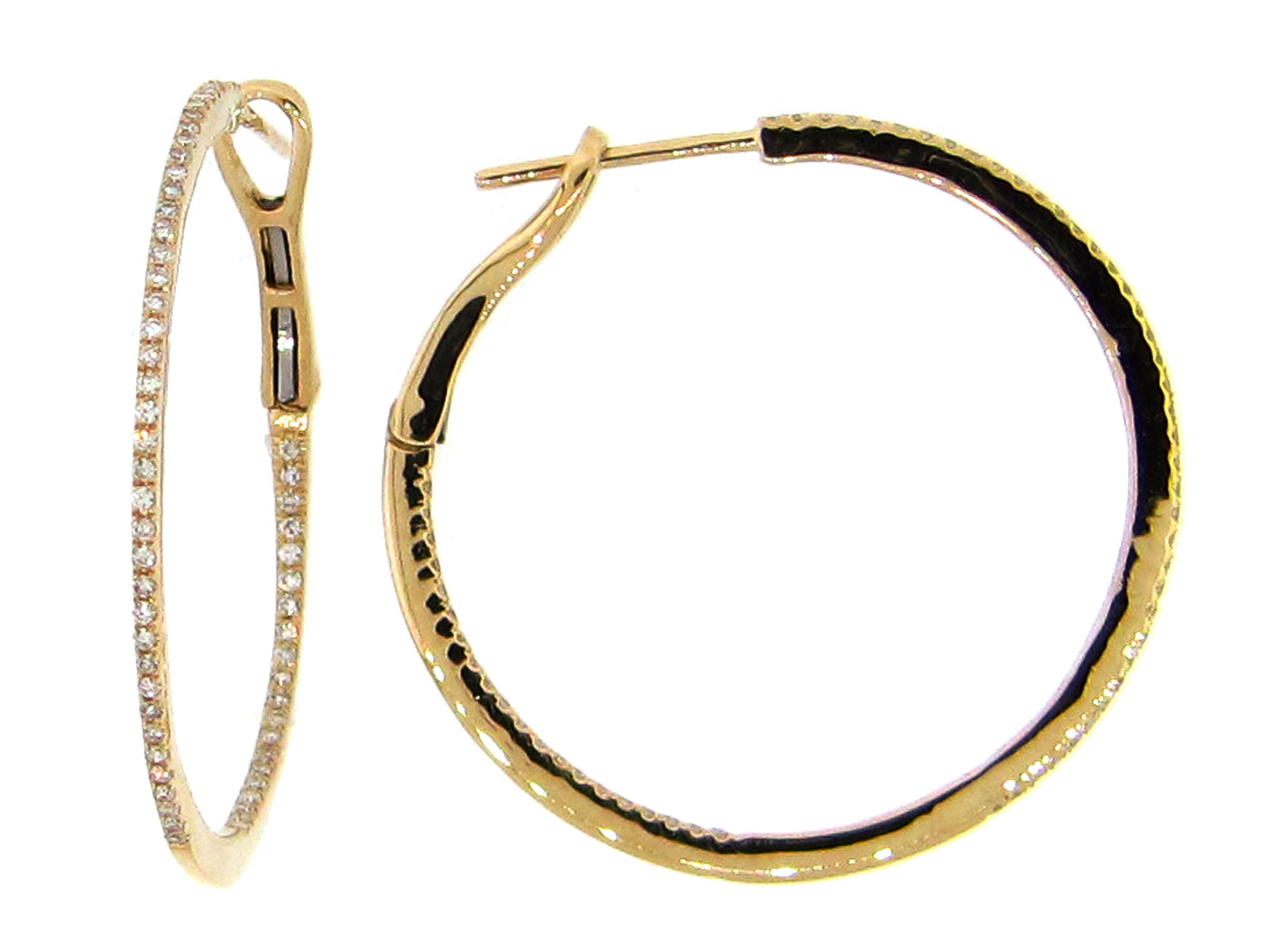 14K Yellow Natural Diamond Hoop Earrings