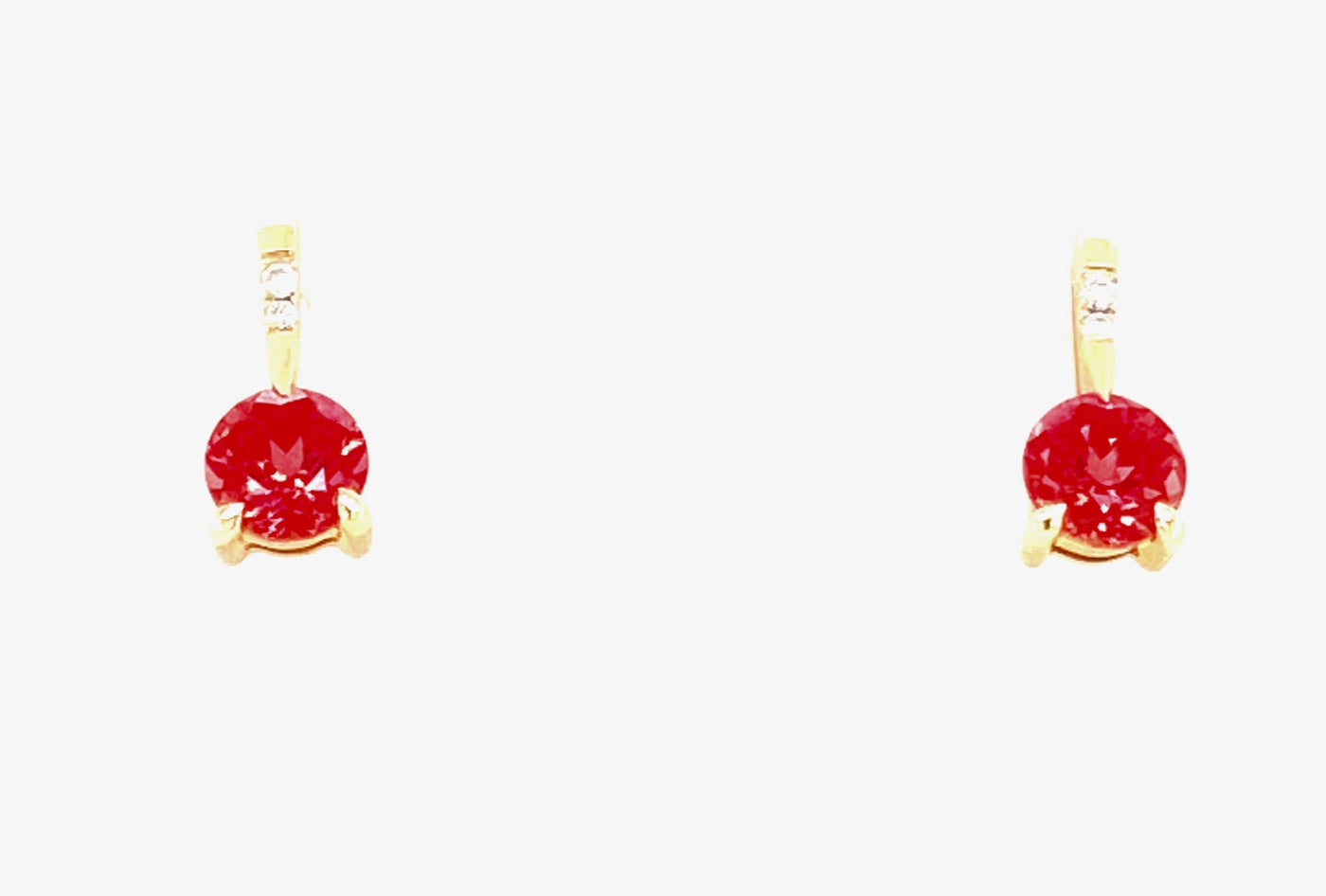 14K Yellow Chatham Padparadscha and Natural Diamond Drop Stud Earrings