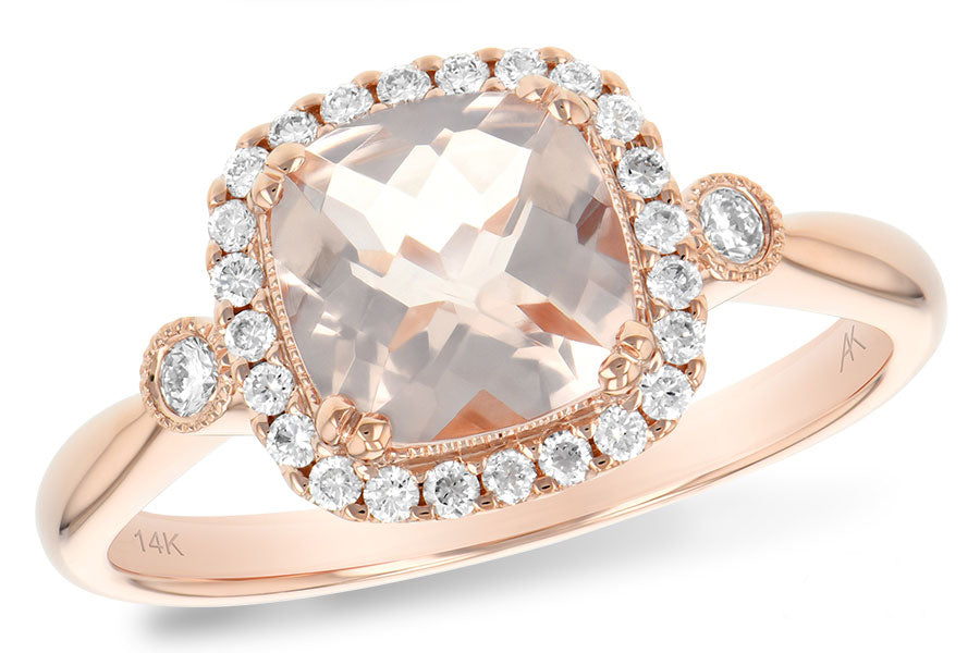 14K Rose Morganite and Natural Diamond Ring Size 7
