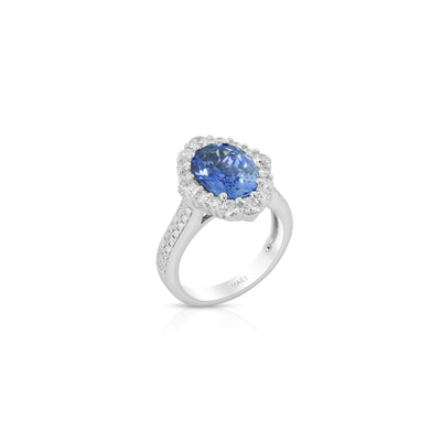 Platinum Halo Sapphire and Natural Diamond Ring Size 6.5