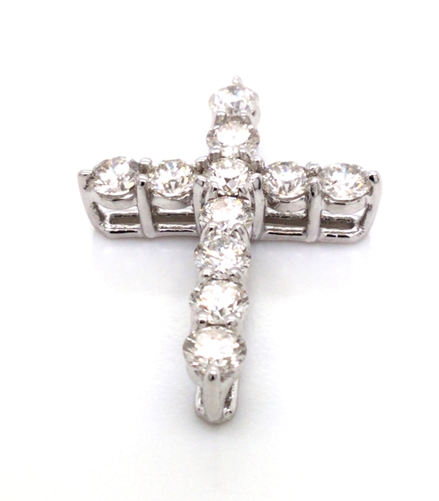 14K White Natural Diamond Cross Pendant