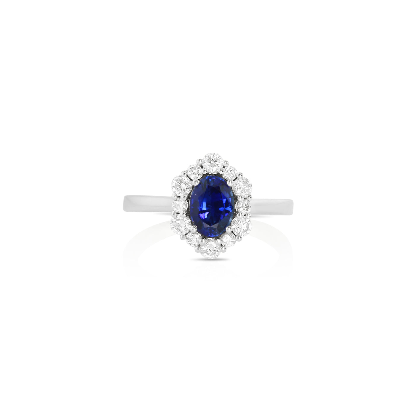 18K White Halo Sapphire and Natural Diamond Ring Size 6.5