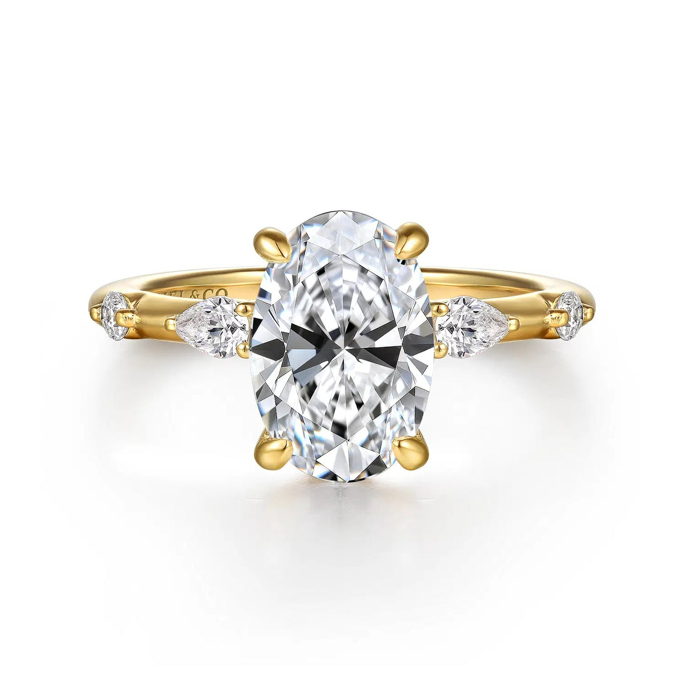 14K Yellow Natural Diamond Semi-Mount Ring that accomodates a 10.5 X 7 mm Center
