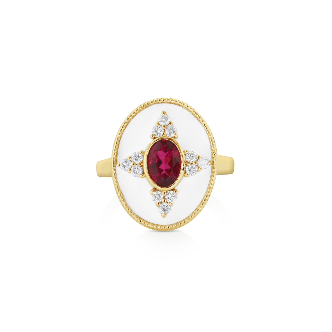 14K Yellow Rubellite and Natural Diamond Ring Size 6.5