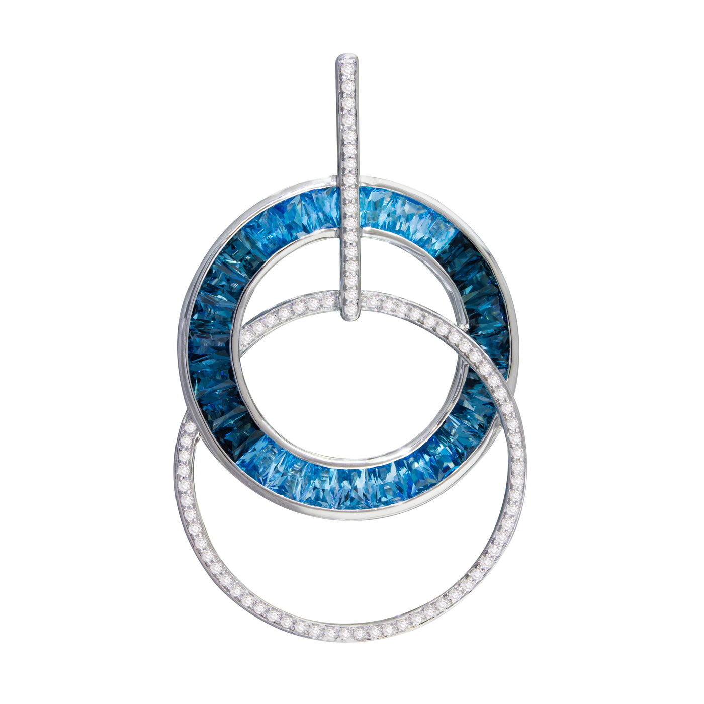 14K White Blue Topaz and Natural Diamond Pendant