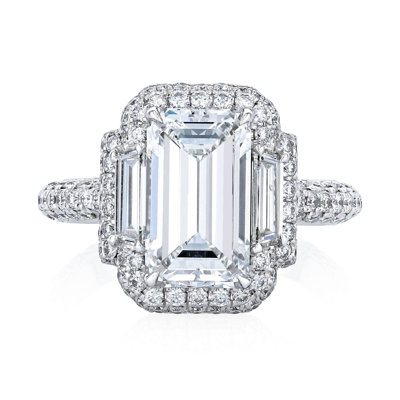 Platinum Emerald Cut Natural Diamond Halo Engagement Ring