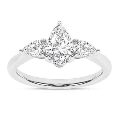 14K White Pear Lab Grown Diamond Three Stone Engagement Ring