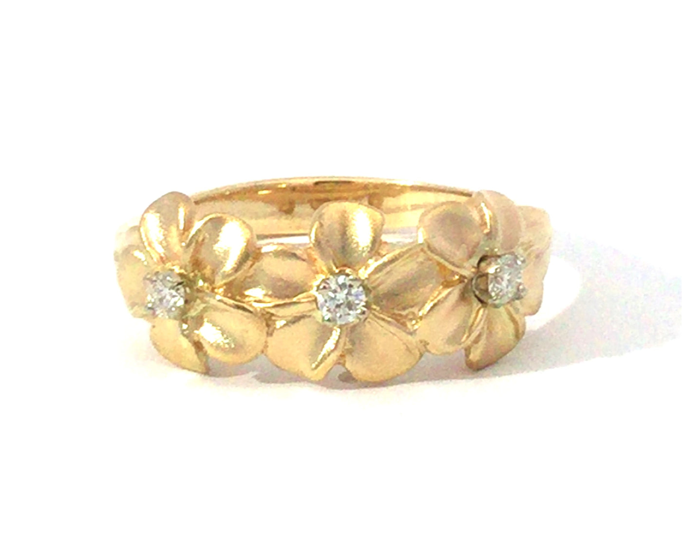 14K Yellow Gold Plumeria Natural Diamond Ring