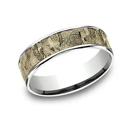 14K Yellow & White Gold 6.5 mm Wall Fracture Wedding Band