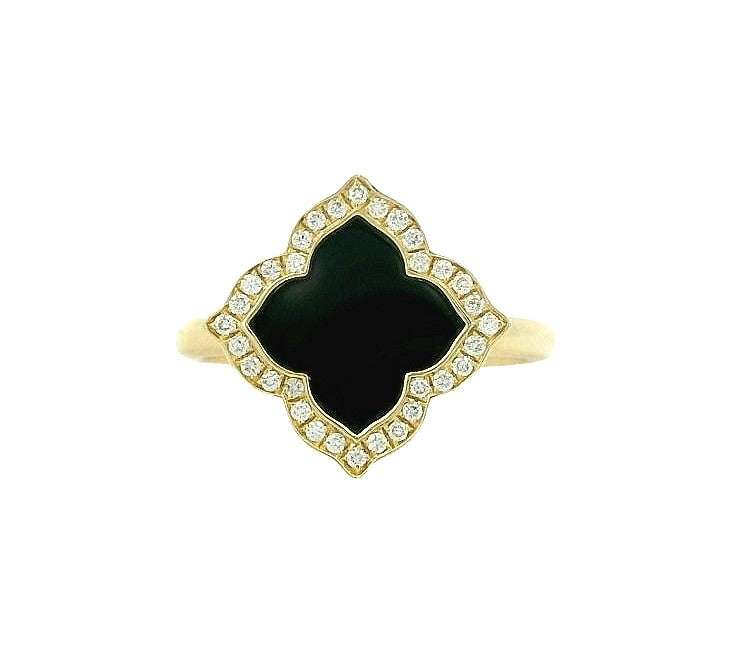 14K Yellow Black Onyx and Natural Diamond Ring Size 6.25