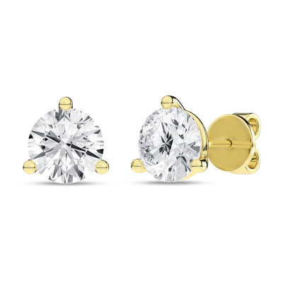 14K Yellow Three Prong Martini Set Lab Grown Diamond Stud Earrings