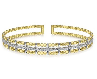 14K Yellow & White Gold Natural Diamond Cuff Bracelet