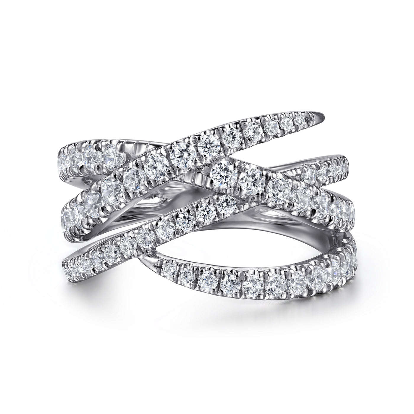 14K White Criss Cross Natural Diamond Ring Size 6.5